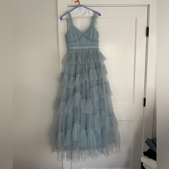 BCBGMaxazria Luna Tiered Ruffle Gown in Haze - Picture 4 of 12